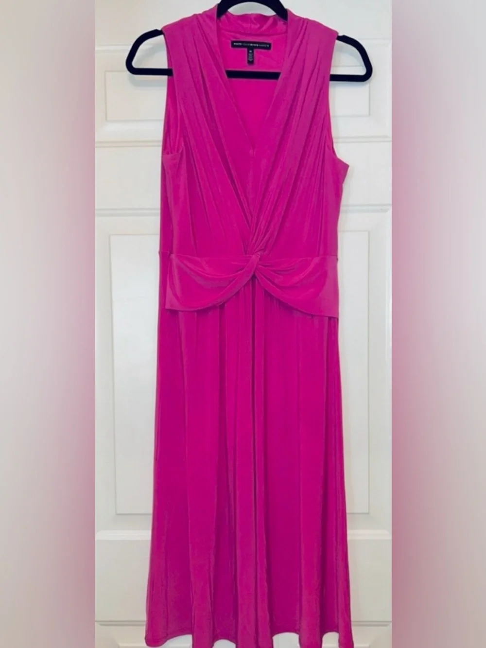 WHBM Sleeveless A-Line Midi Dress 10 Pink Wedding Office Travel Barbie Twist